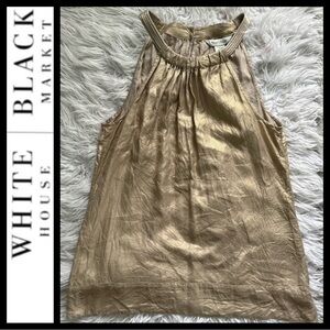 White House Black Market Metallic Gold Silk Halter Top
